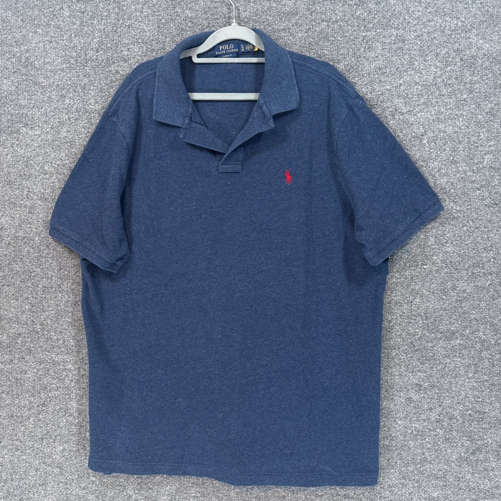 Polo Ralph Lauren Polo Shirt Mens XL Blue Heathered Cotton Classic Fit Short Slv